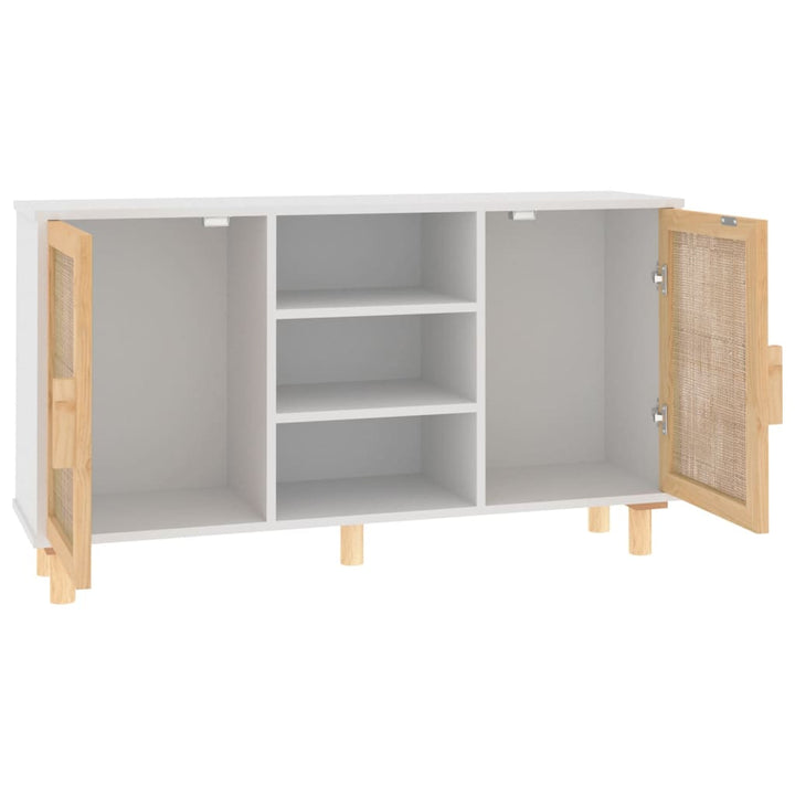 skænk 105x30x60 cm massivt fyrretræ og naturlig rattan hvid