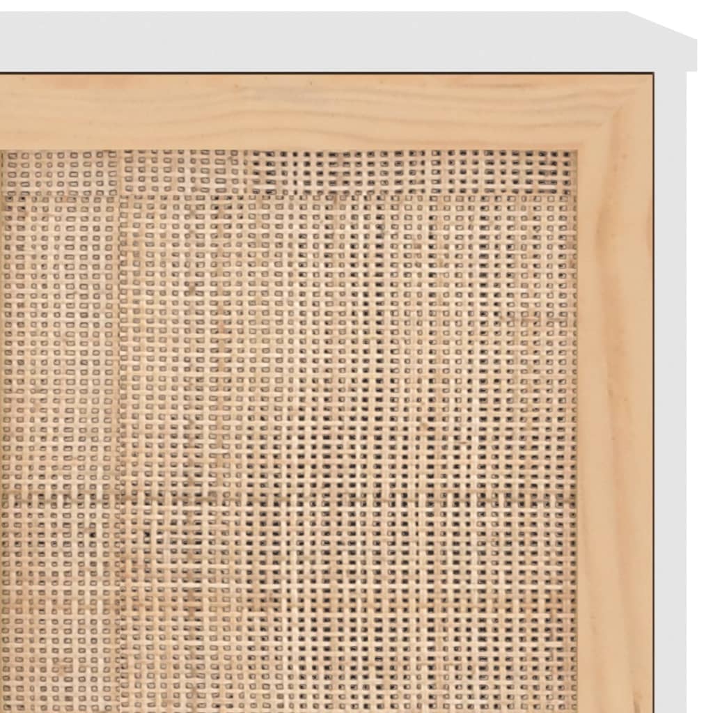 skænk 105x30x60 cm massivt fyrretræ og naturlig rattan hvid