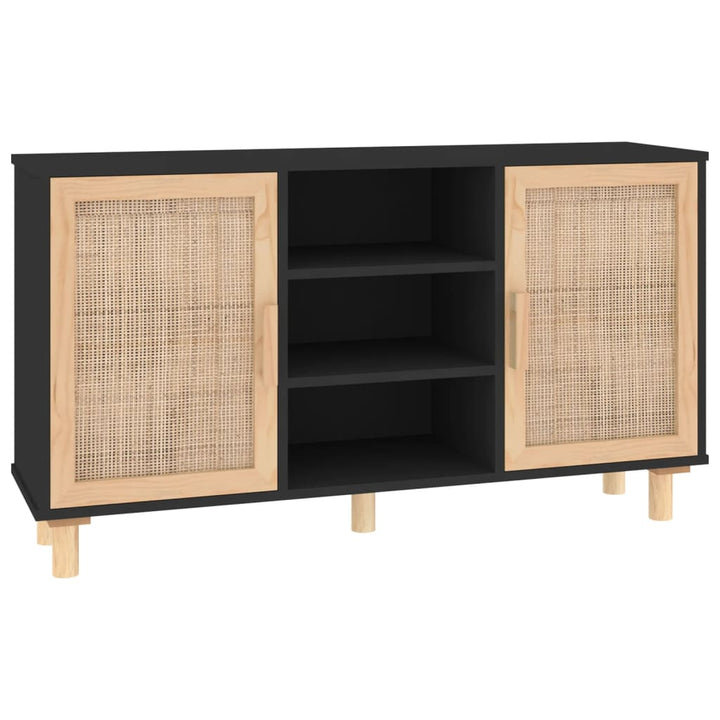 skænk 105x30x60 cm massivt fyrretræ og naturlig rattan sort