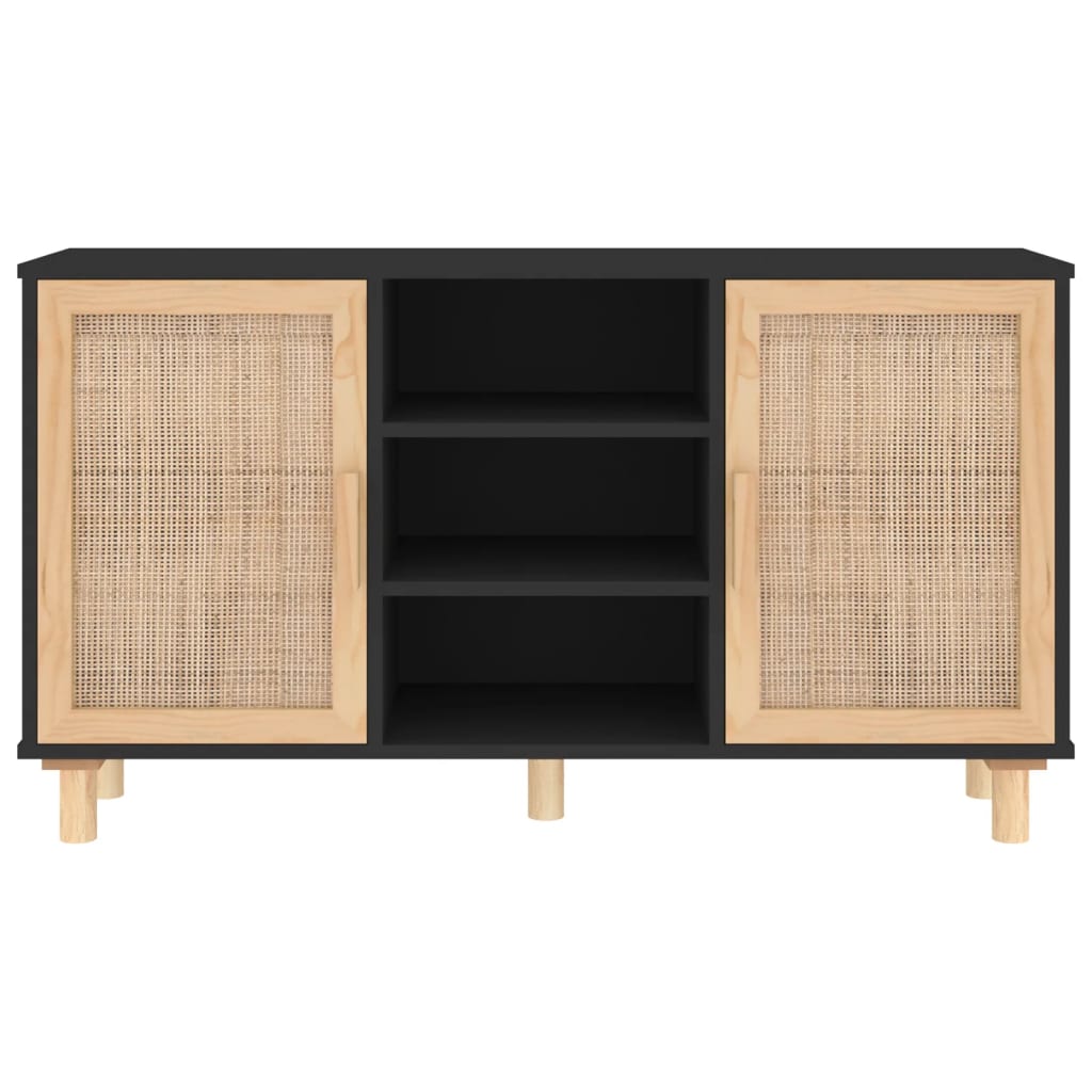 skænk 105x30x60 cm massivt fyrretræ og naturlig rattan sort