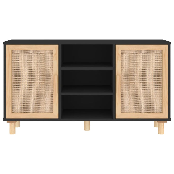 skænk 105x30x60 cm massivt fyrretræ og naturlig rattan sort