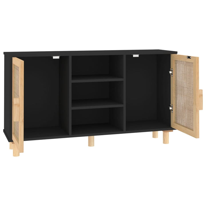 skænk 105x30x60 cm massivt fyrretræ og naturlig rattan sort