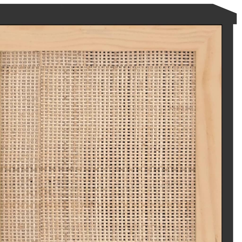 skænk 105x30x60 cm massivt fyrretræ og naturlig rattan sort