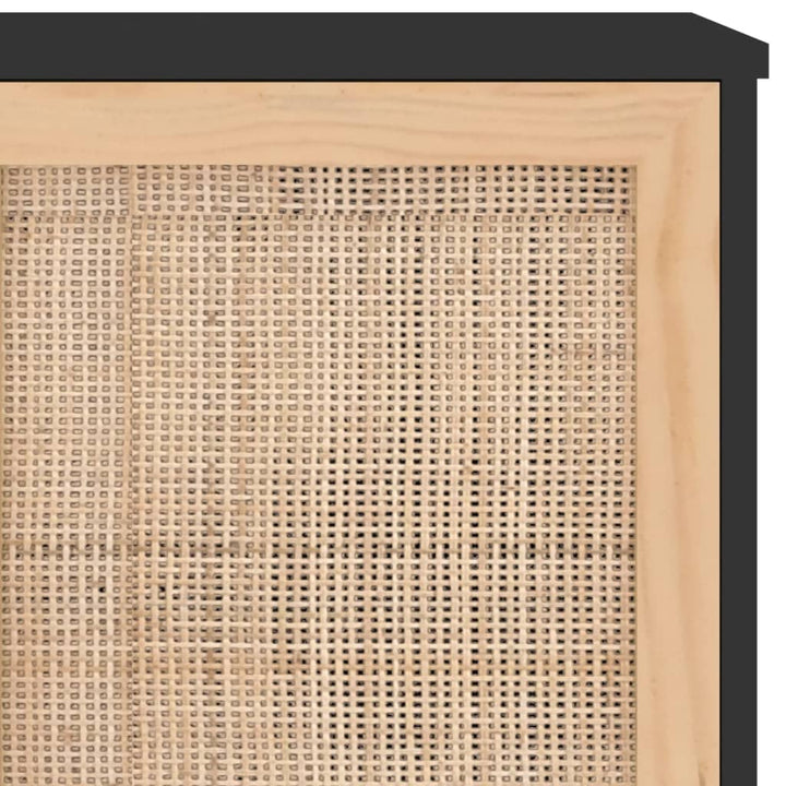 skænk 105x30x60 cm massivt fyrretræ og naturlig rattan sort