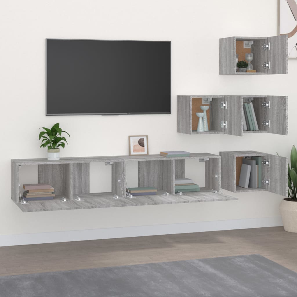 væghængt tv-bord 37x37x72 cm konstrueret træ grå sonoma-eg