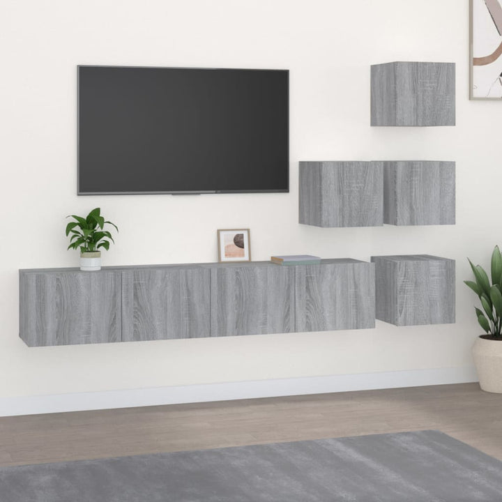 væghængt tv-bord 37x37x72 cm konstrueret træ grå sonoma-eg