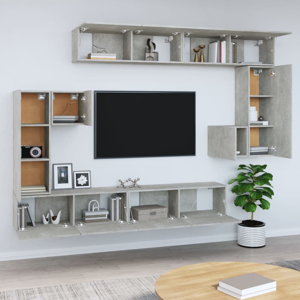 væghængt tv-bord 37x37x72 cm konstrueret træ betongrå