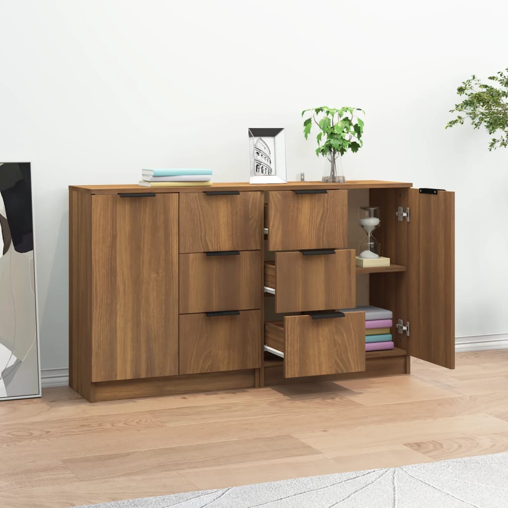skænke 2 stk. 60x30x70 cm konstrueret træ brun egetræsfarve