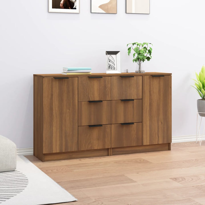skænke 2 stk. 60x30x70 cm konstrueret træ brun egetræsfarve