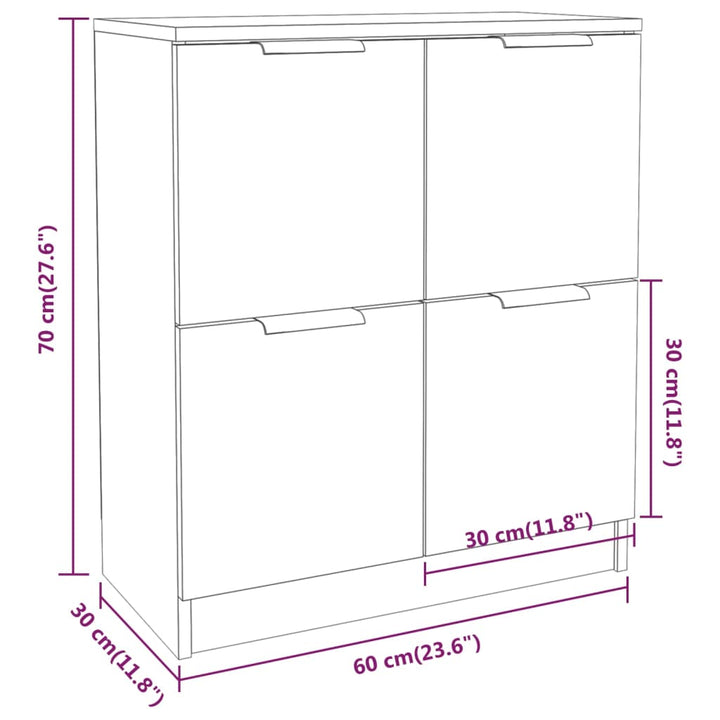 skænke 2 stk. 60x30x70 cm konstrueret træ sonoma-eg