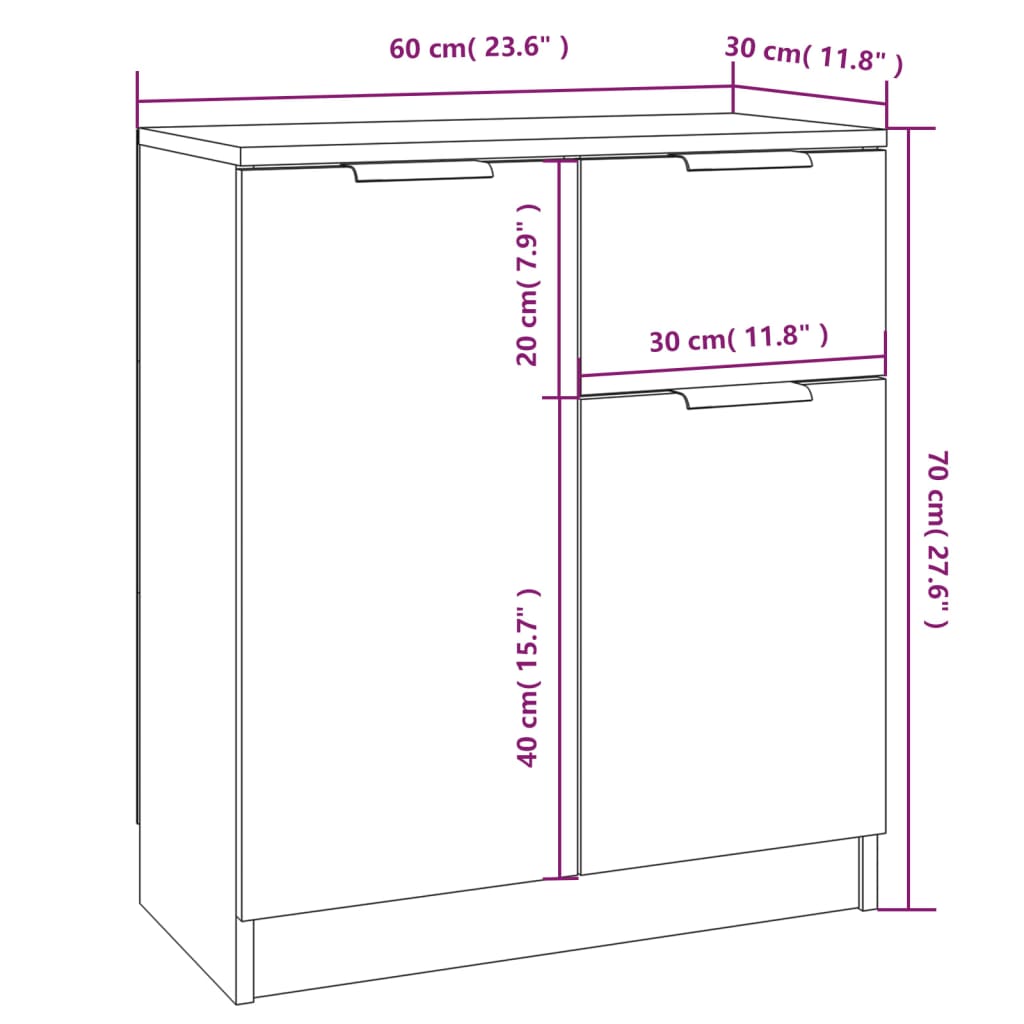 skænke 2 stk. 60x30x70 cm konstrueret træ røget egetræsfarve