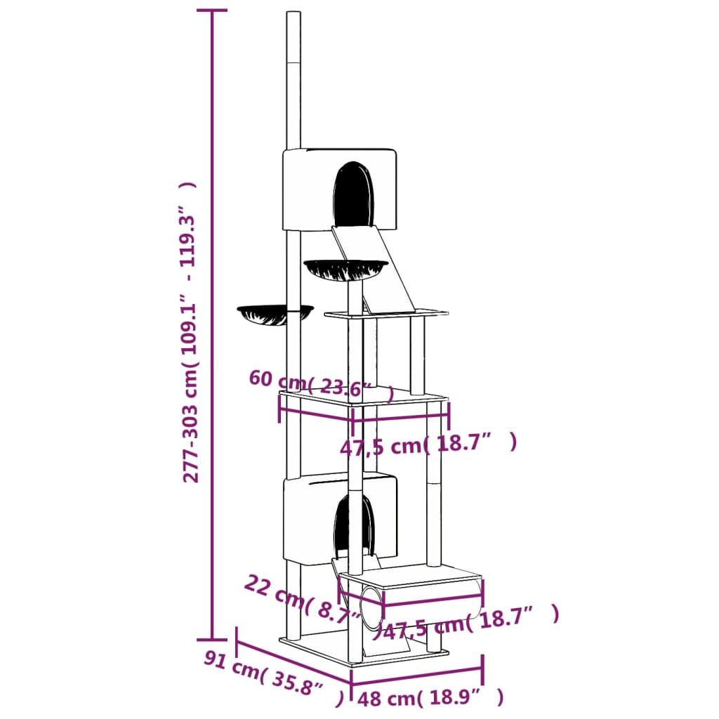 kradsetræ fra gulv til loft 277-303 cm lysegrå
