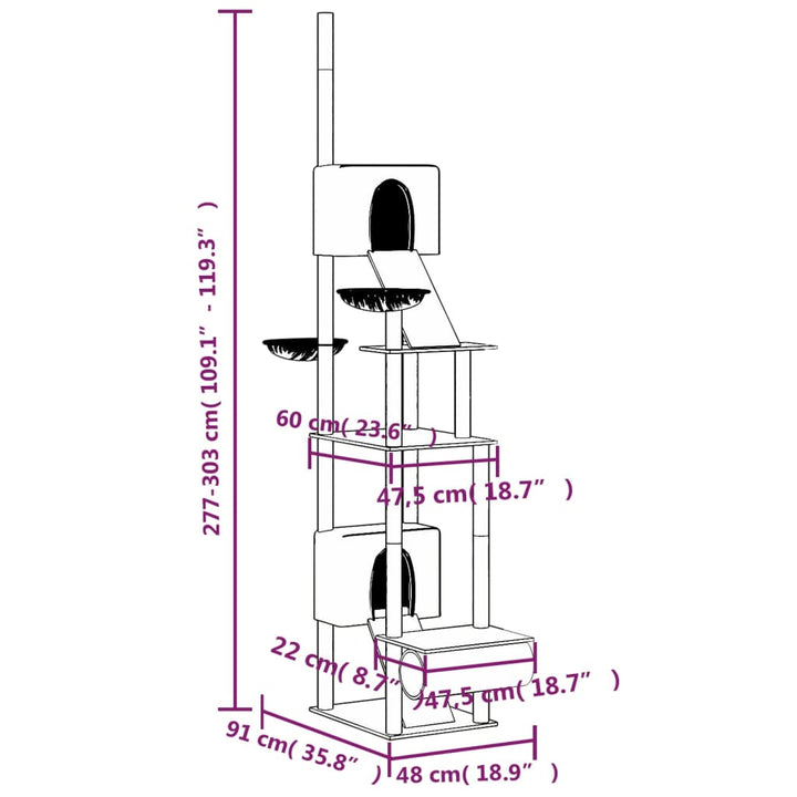 kradsetræ fra gulv til loft 277-303 cm lysegrå