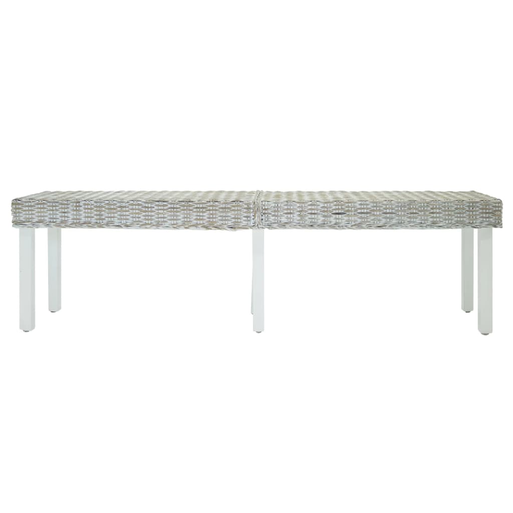 bænk 160x35x45 cm naturlig kubu-rattan og massivt mahognitræ hvid