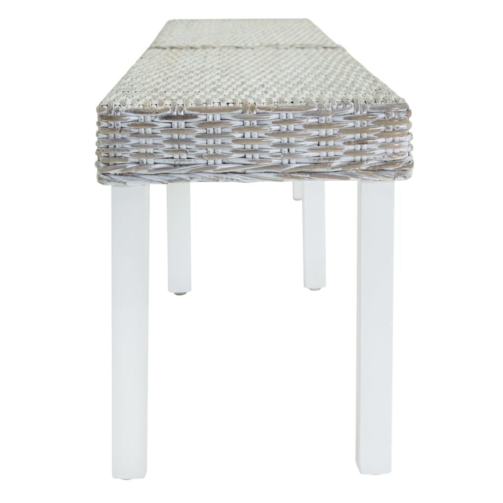 bænk 160x35x45 cm naturlig kubu-rattan og massivt mahognitræ hvid