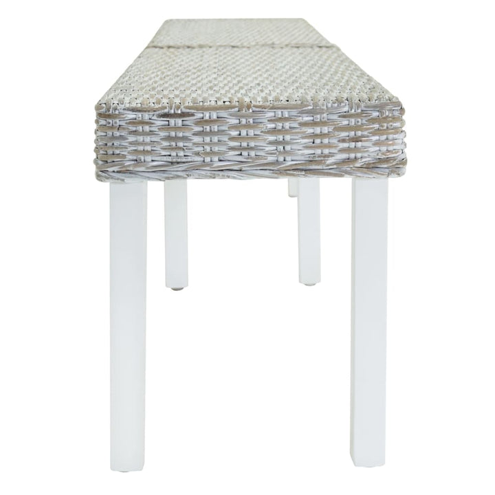 bænk 160x35x45 cm naturlig kubu-rattan og massivt mahognitræ hvid