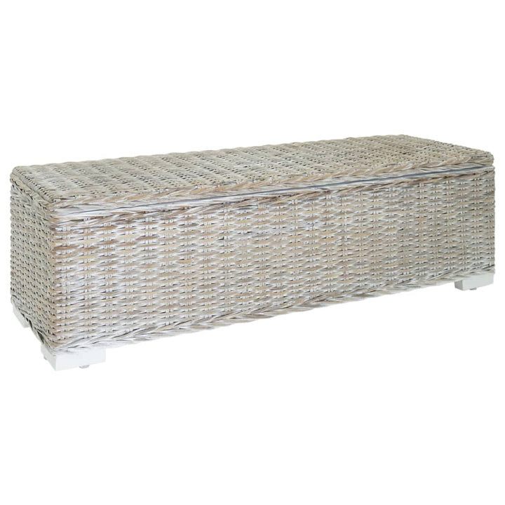 opbevaringsboks 110 cm naturlig kubu-rattan massivt mahogni hvid