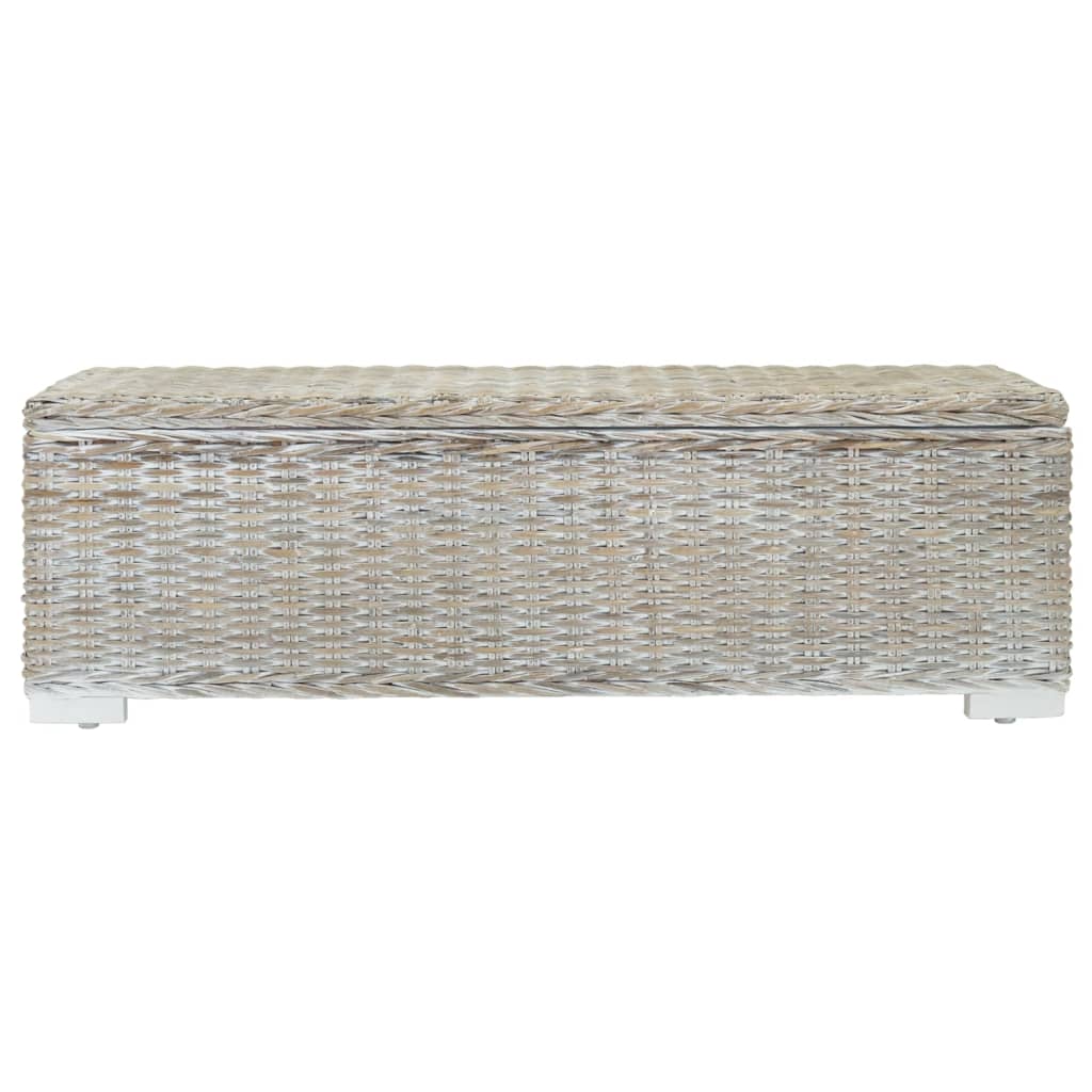 opbevaringsboks 110 cm naturlig kubu-rattan massivt mahogni hvid
