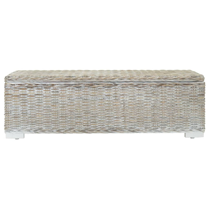 opbevaringsboks 110 cm naturlig kubu-rattan massivt mahogni hvid
