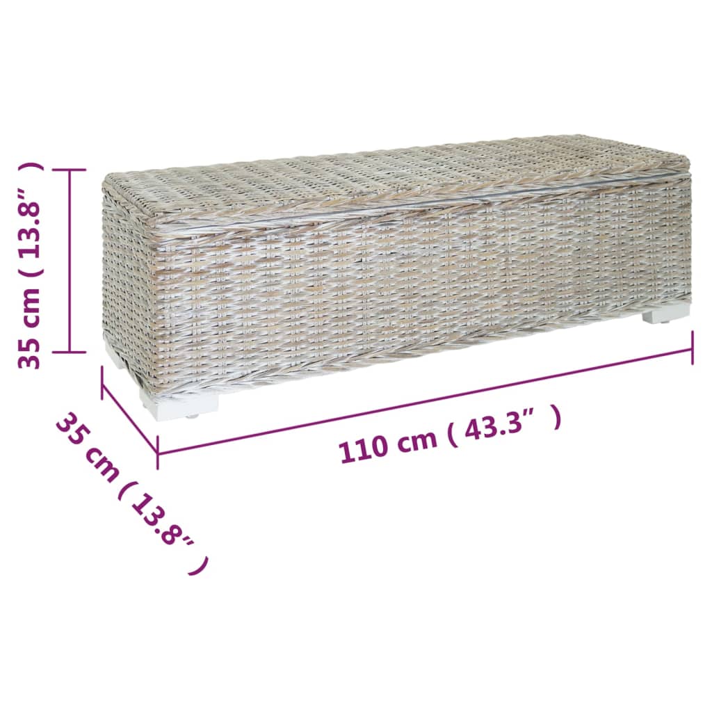 opbevaringsboks 110 cm naturlig kubu-rattan massivt mahogni hvid