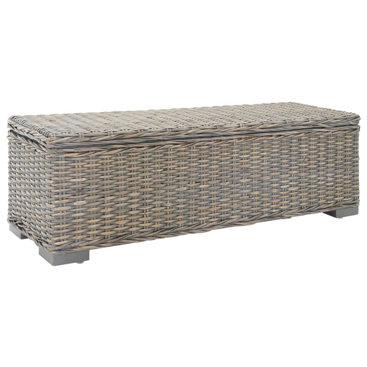 opbevaringsboks 110 cm naturlig kubu-rattan massivt mahogni grå
