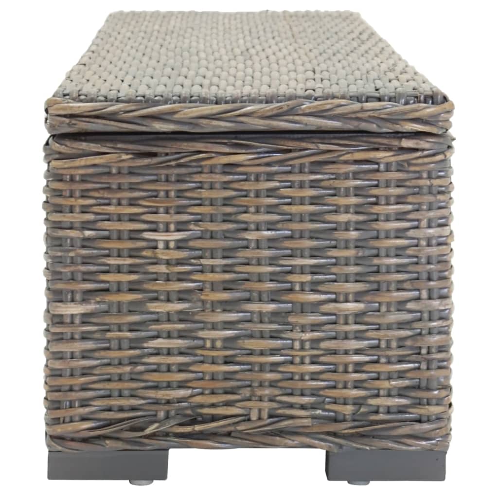 opbevaringsboks 110 cm naturlig kubu-rattan massivt mahogni grå