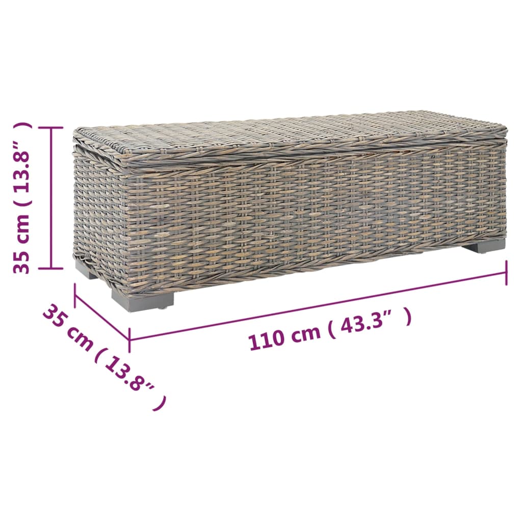 opbevaringsboks 110 cm naturlig kubu-rattan massivt mahogni grå