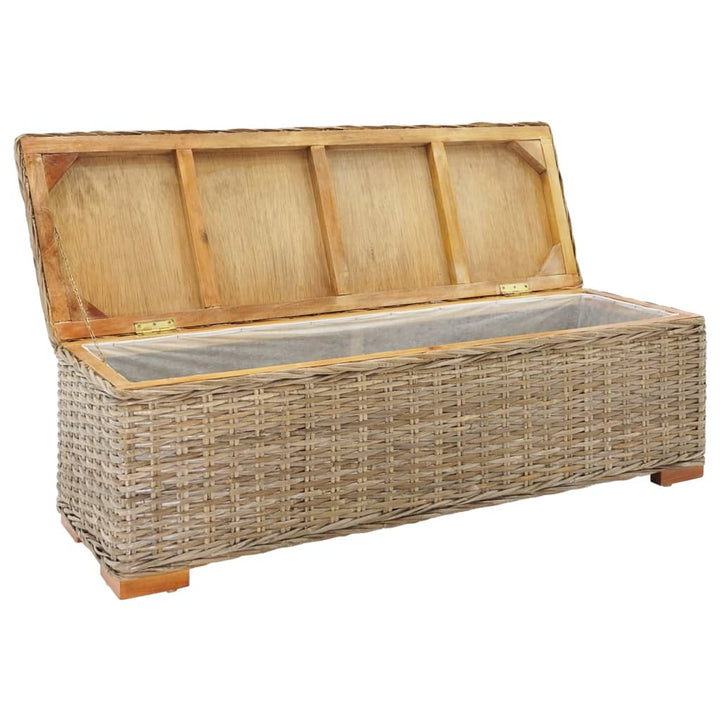 opbevaringsboks 110 cm naturlig kubu-rattan og massivt mahognitræ