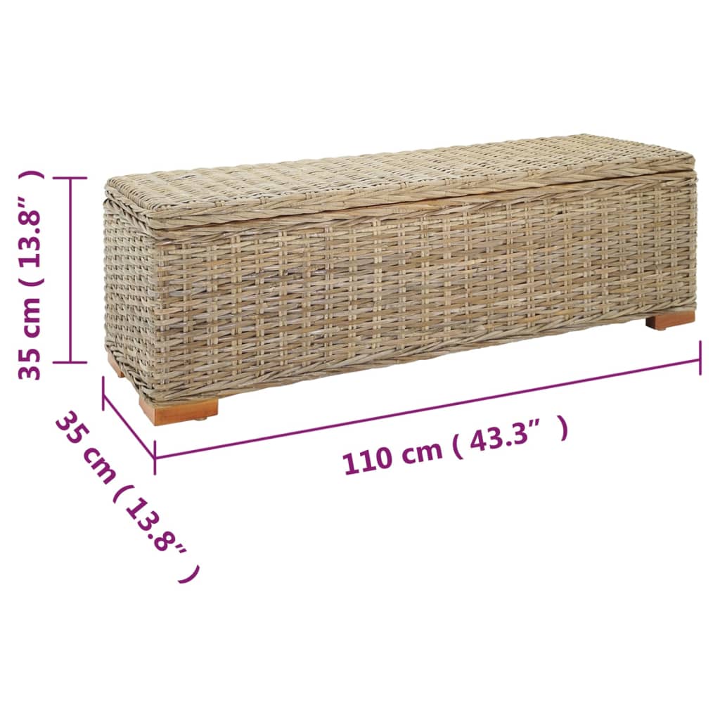 opbevaringsboks 110 cm naturlig kubu-rattan og massivt mahognitræ