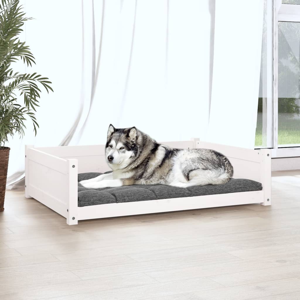 hundeseng 105,5x75,5x28 cm massivt fyrretræ hvid