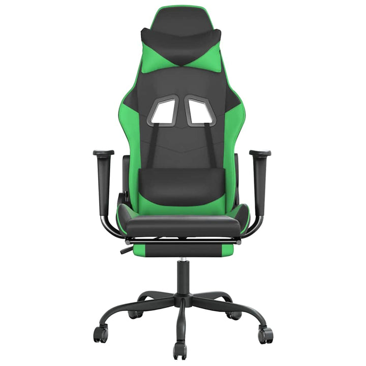 gamingstol m. massagefunktion og fodstøtte kunstlæder sort grøn