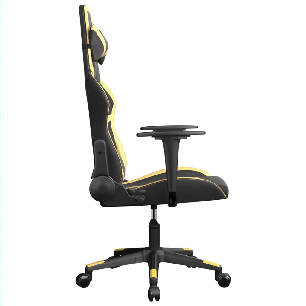 gamingstol m. massagefunktion kunstlæder sort guldfarvet