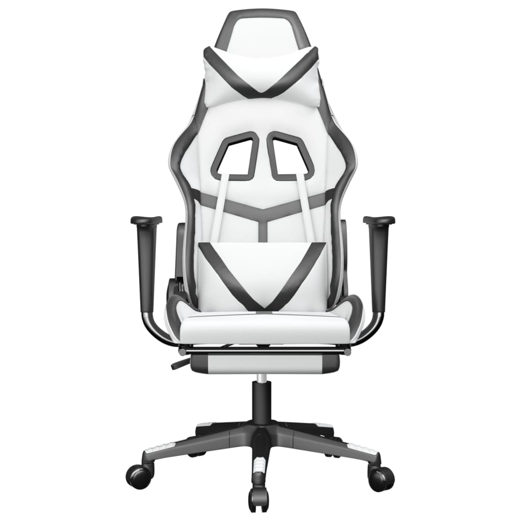 gamingstol m. massage og fodstøtte kunstlæder hvid sort