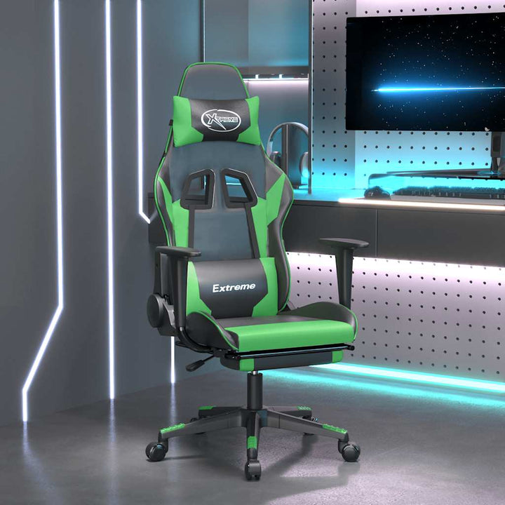 gamingstol m. massagefunktion og fodstøtte kunstlæder sort grøn