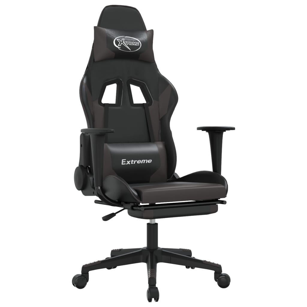 gamingstol m. massagefunktion og fodstøtte kunstlæder sort grå