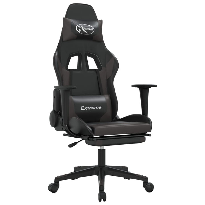 gamingstol m. massagefunktion og fodstøtte kunstlæder sort grå