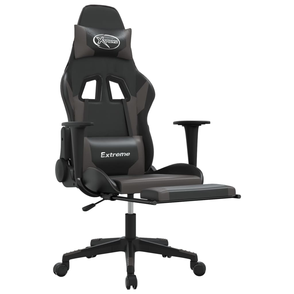 gamingstol m. massagefunktion og fodstøtte kunstlæder sort grå