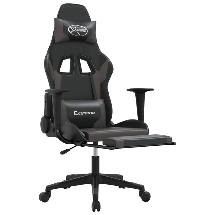 gamingstol m. massagefunktion og fodstøtte kunstlæder sort grå