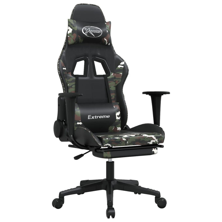 gamingstol m. massage og fodstøtte kunstlæder sort camouflage