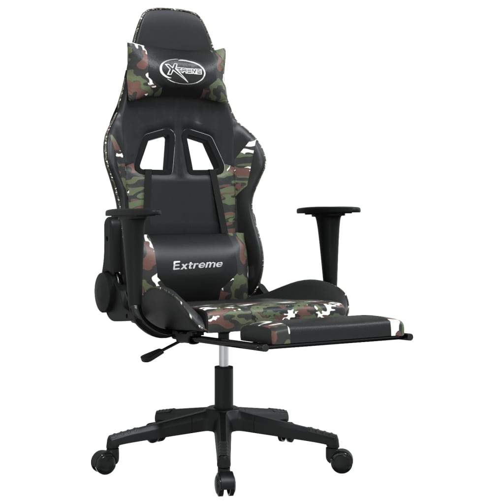 gamingstol m. massage og fodstøtte kunstlæder sort camouflage