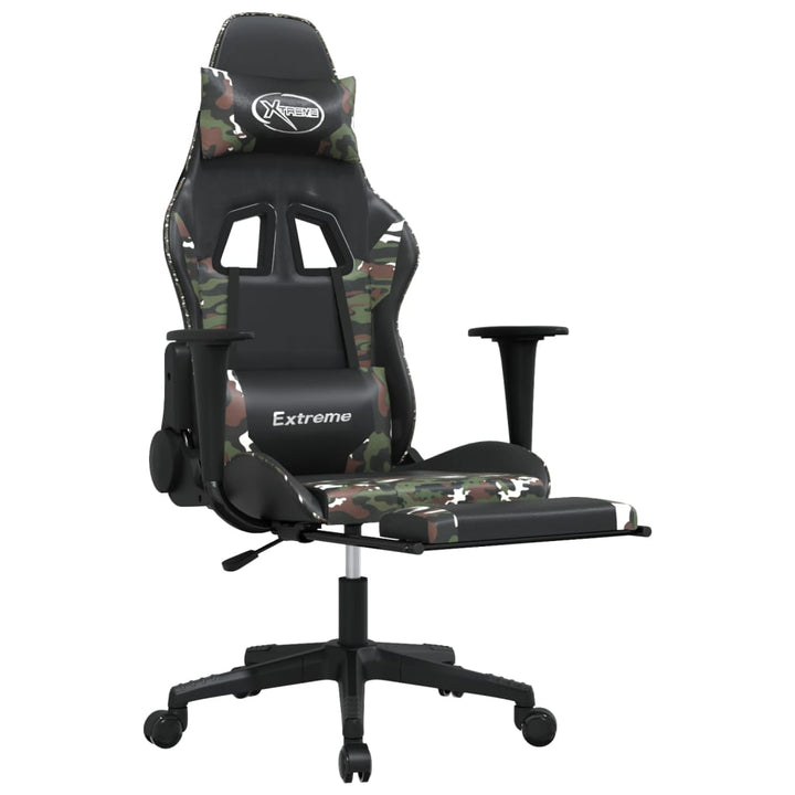gamingstol m. massage og fodstøtte kunstlæder sort camouflage