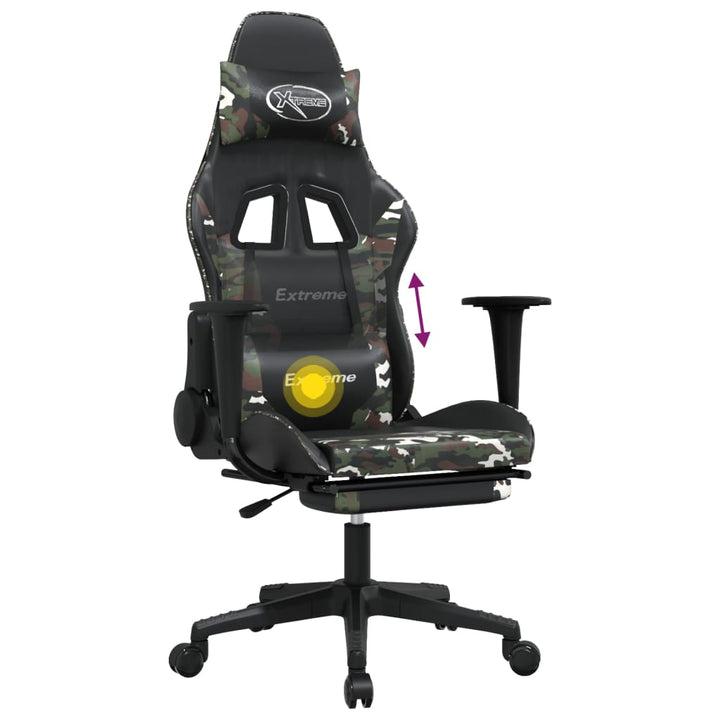 gamingstol m. massage og fodstøtte kunstlæder sort camouflage
