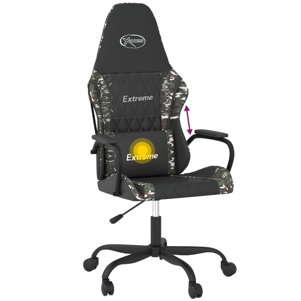 gamingstol m. massagefunktion kunstlæder sort og camouflage