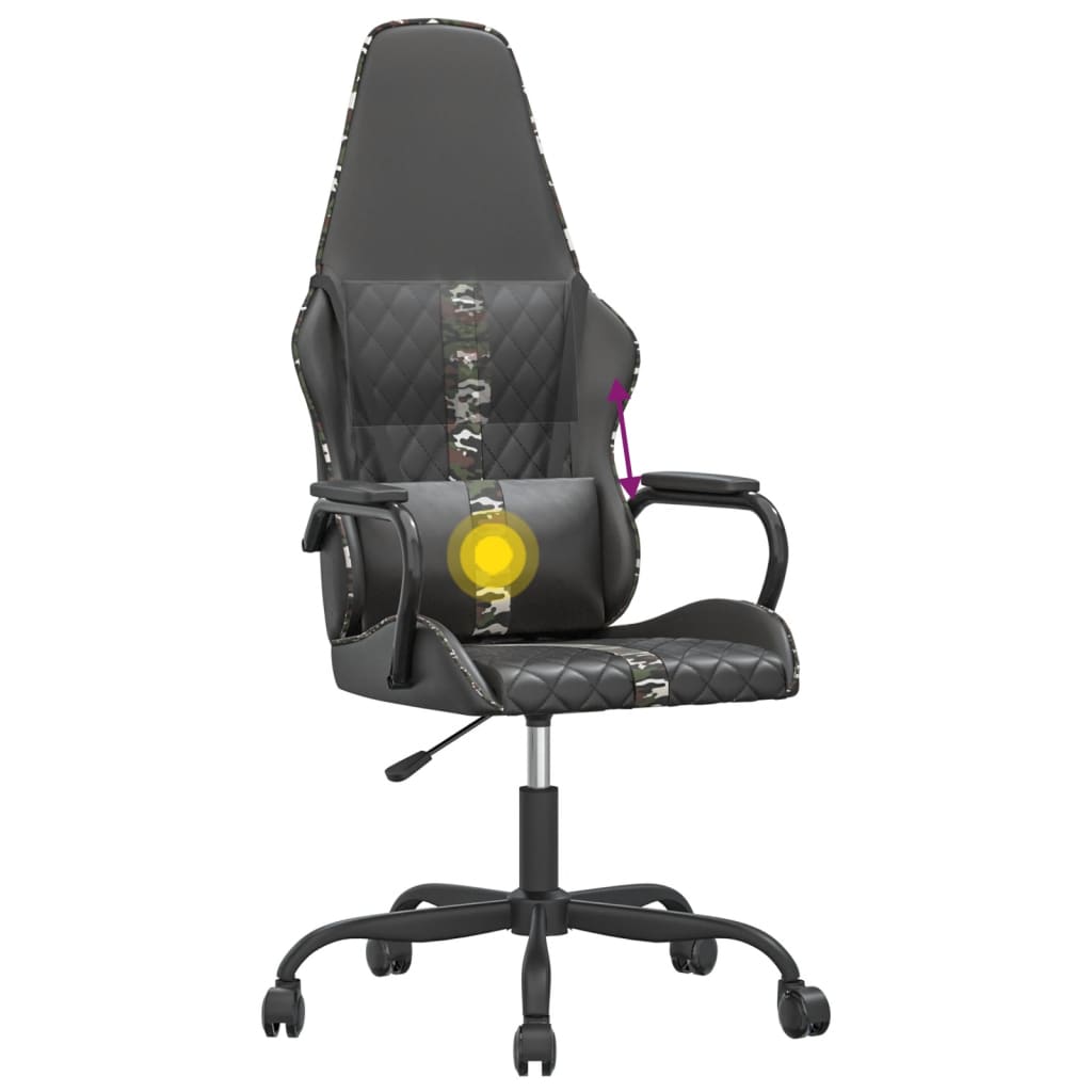 gamingstol med massagefunktion kunstlæder camouflage og sort