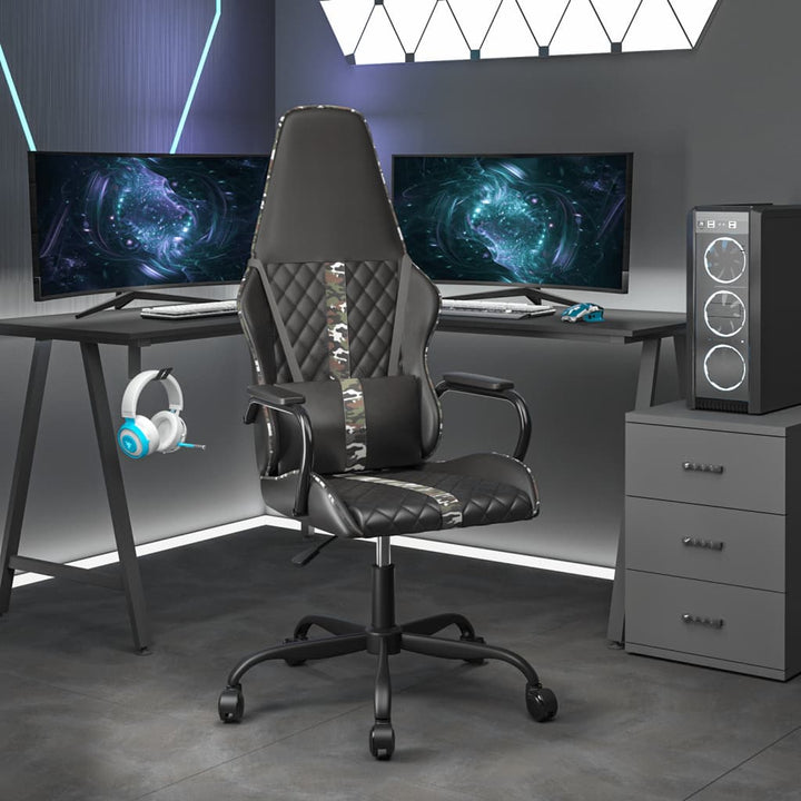 gamingstol med massagefunktion kunstlæder camouflage og sort