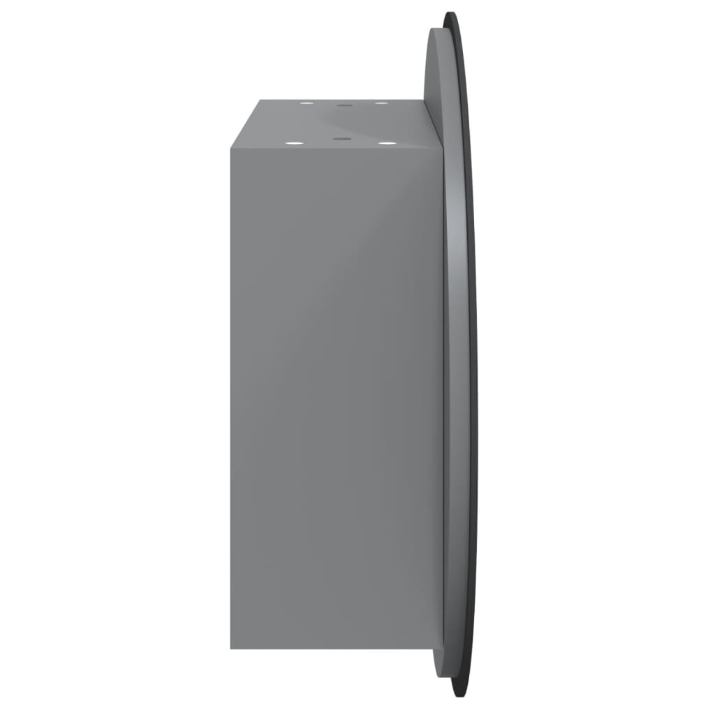 badeværelsesskab med rundt spejl og LED-lys 40x40x17,5 cm grå