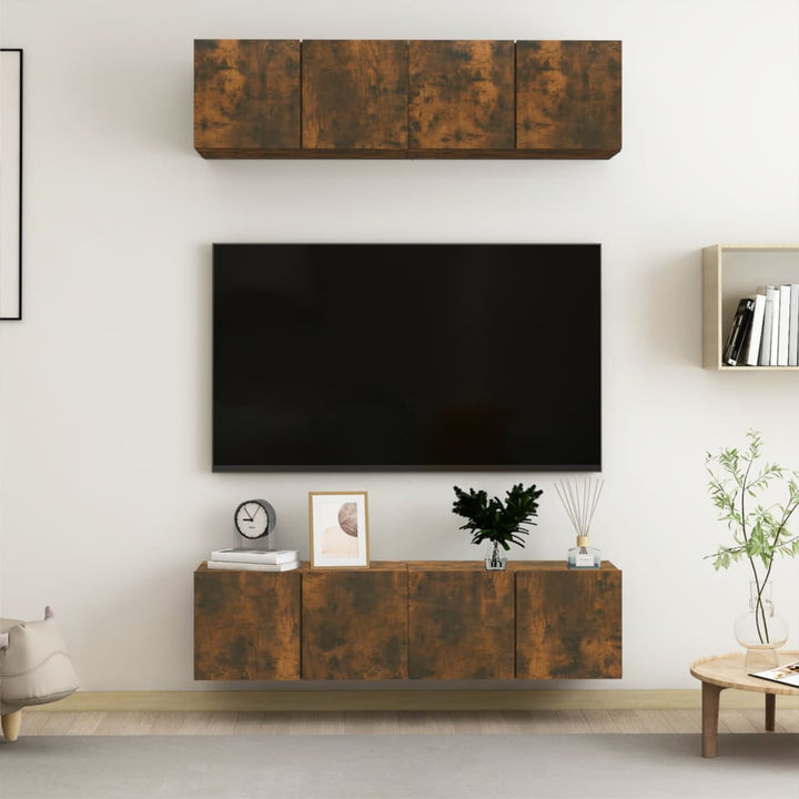 vægskabe 4 stk. 60x30x30 cm konstrueret træ røget egetræsfarve