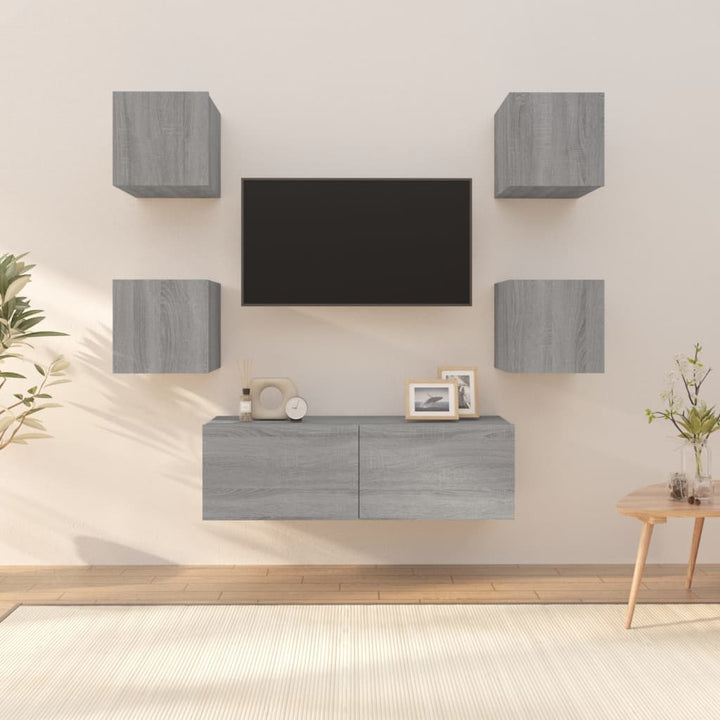 væghængt tv-bord 37x37x72 cm konstrueret træ grå sonoma-eg