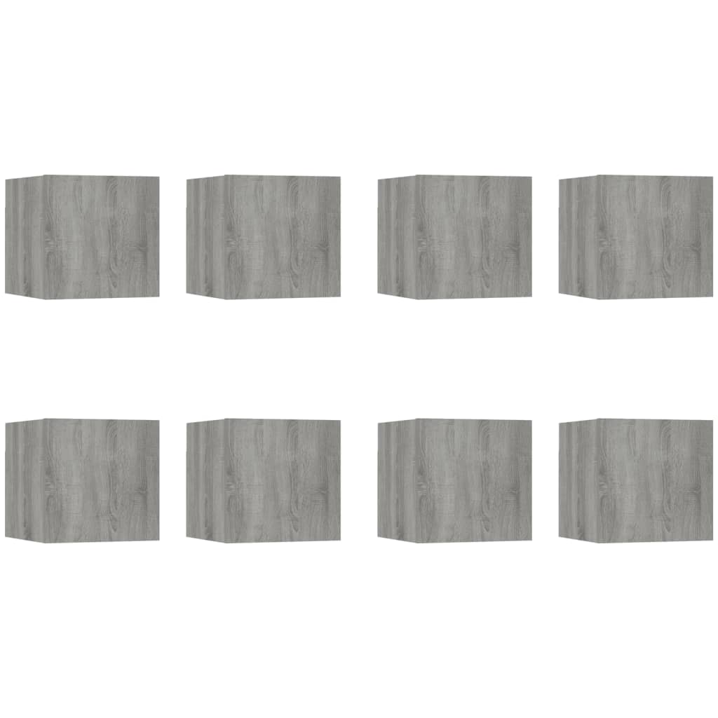 væghængtee tv-skab 8 stk. 30,5x30x30 cm grå og sonoma-eg