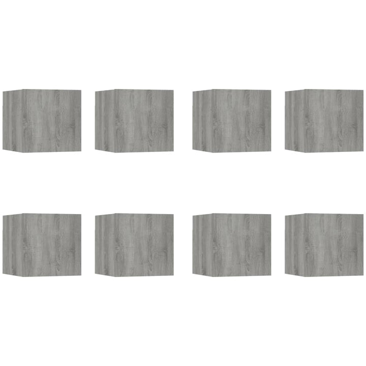væghængtee tv-skab 8 stk. 30,5x30x30 cm grå og sonoma-eg
